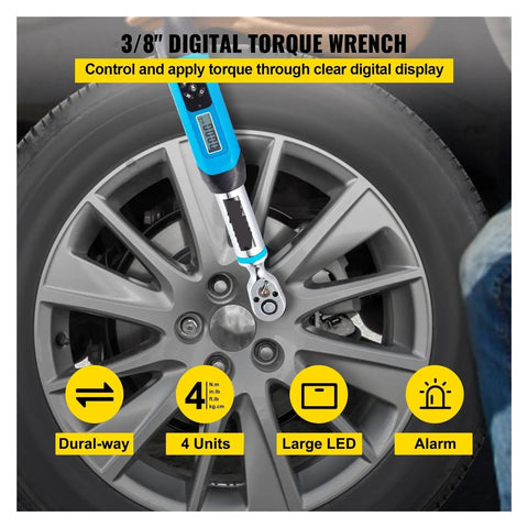 Professional Digital Torque Wrench With 3/8-Inch Bidirectional Ratchet Head For Precision Bicycle Repair And Mechanical Work Adjustable Range Up To 85 Nm Includes Seven Sockets For Accurate Tightening And Loosening Tasks With Easy To Read Display And