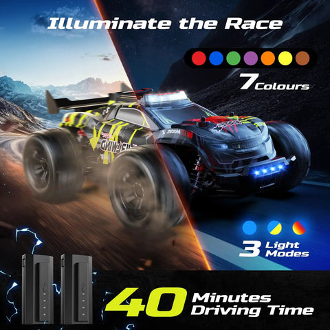 1/14 Scale Fast Brushless RC Car For Adults With 43 MPH Top Speed, 4x4 Off Road Monster Truggy in mixed light conditions
