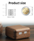 Fifty Piece Mini Bronze Butt Hinges With Two Hundred Matching Screws Top Shelf Gear For Diy Crafts Jewelry Boxes Wooden Cases And Dollhouse Builds Heavy Duty Hardware That Truly Holds Tight showing product sizes with a wooden box.