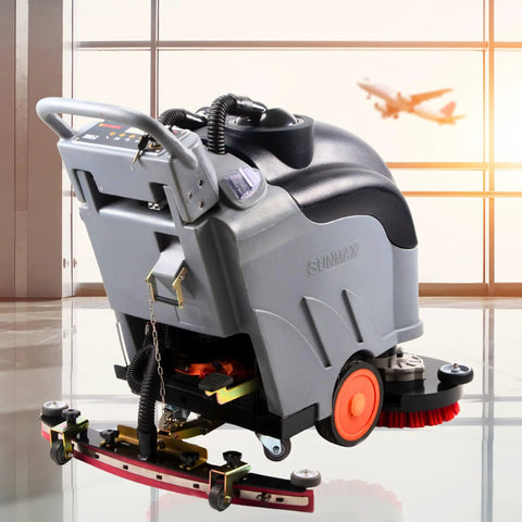 28-Inch Commercial Floor Scrubber With Dual Brushes And Pad System, 14.5-Gallon Tank, Self-Propelled Traction Drive
