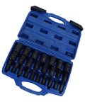 25 Piece Screw Extractor Set With Alloy Steel Remover Tools For Damaged Hex Head And Stripped Screws Quick Grip Broken Screw Removal Kit in open blue case