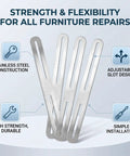 4 Pack Adjustable Flat Mending Plates With Single Slot Stainless Steel Repair Brackets for wood furniture, four plates displayed