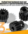 Three Piece 0.6 Mod Hardened Steel Pinion Gear Set with 3.175mm Shaft, 14T 15T 16T Pinions for 540 550 RC Cars
