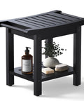 22.8 Inch Shower Bench With Handles, Waterproof HIPS Stool With Storage Shelf And Non Slip Feet, black bath chair