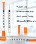 1ML Syringes 31G Five Sixteenth Inch Disposable, Individually Wrapped, 100 Pack Lab Dispensing Tools With Clear Markings, Ideal For Industrial Labs And Home Experiments, clear scale and orange caps
