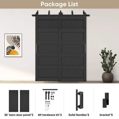 Bypass Sliding Barn Door Wave Pattern 72x84 With 5ft Hardware Kit Included Two Sets Of 36x84 Black Pre Drilled Panels Easy To Install