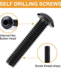 M3 Button Head Socket Cap Screw Set With Nuts And Washers, Alloy Steel, close-up of hex socket and sharp threaded screw