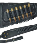 Rugged Leather Canvas Buttstock With Shell Holder Sling For 12 Gauge Shotgun And Rifle Calibers Including.22LR,.22 Mag,.17 HMR,.308,.30-06,.45-70 Black featuring bullet holder