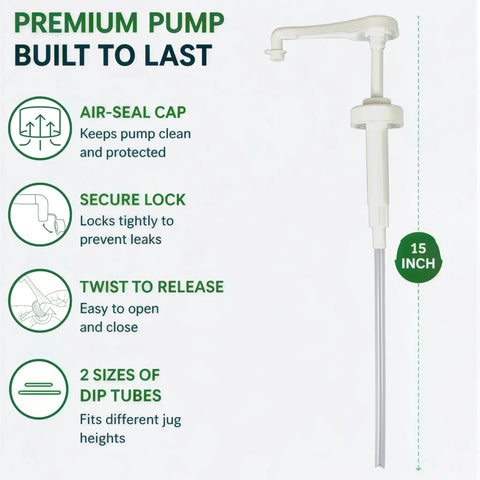 2 Pack Heavy Duty Liquid Pump For Gallon Jugs And 5 Gallon Buckets White BPA Free leakproof dispenser with 15 inch tube.
