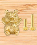 Gold Brass Panda Cabinet Handle With Funny Animal Statue Pull For Wardrobe Drawer Knob And Cupboard Dresser Hardware Suitable For Kitchen Renovation Projects, front view with screws