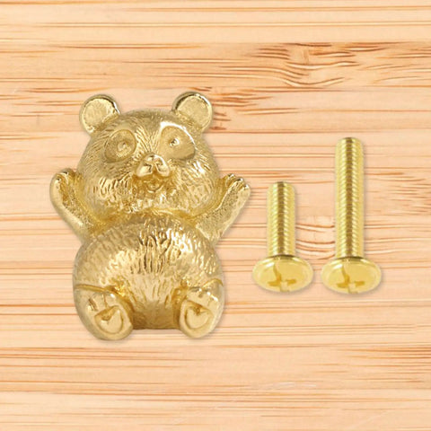 Gold Brass Panda Cabinet Handle With Funny Animal Statue Pull For Wardrobe Drawer Knob And Cupboard Dresser Hardware Suitable For Kitchen Renovation Projects, front view with screws