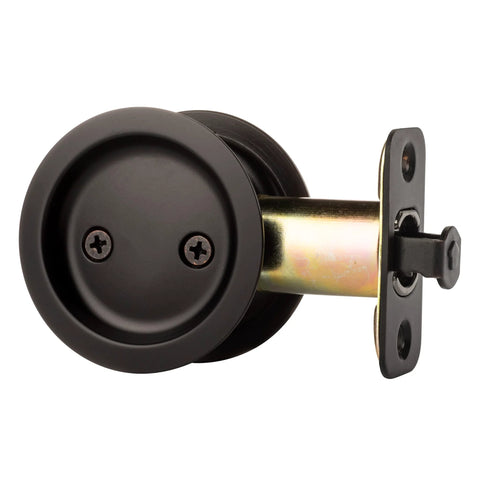 Pocket Door Latch With Round Sliding Handle Non Locking Passage For Hallway Or Closet Doors Flat Black Finish Easy To Install Part