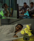 Dirt Bike 3D Night Light with 16 color LEDs, remote control motorcycle lamp in bedroom and living room settings.