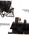 Detailed view of Locomotive Model Retro Steam Train Sculpture For Desktop Decoration showing wheels and bell design.