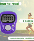 Super Comfy Electronic Finger Tally Counter With Quick Digital Clicker Ring Designed For Hassle Free Fit And Big Time Precision Tracking Making Tally Work Totally A Breeze To Handle Pack Of Ten Pieces, purple, 5 digit LCD, runner background.