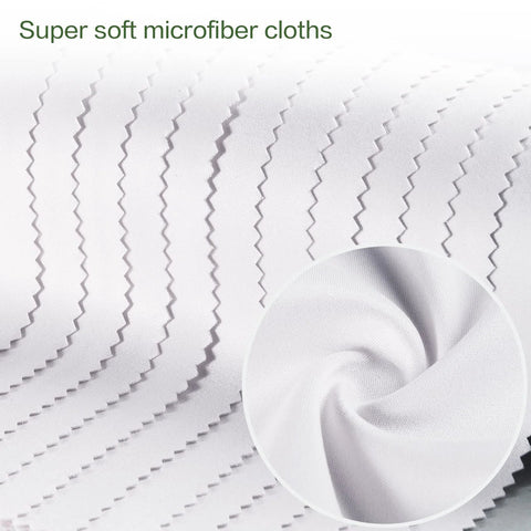 White microfiber eyeglass cleaning cloths, 5x6 inches, 12-pack; close-up fabric texture