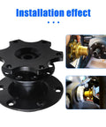 Slick Black Anodized Aluminum Steering Wheel Quick Release Hub And Six Hole Racing Adapter Kit, close-up view of installation effect.