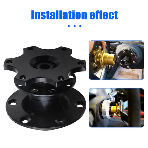 Slick Black Anodized Aluminum Steering Wheel Quick Release Hub And Six Hole Racing Adapter Kit, close-up view of installation effect.