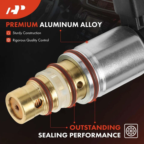 Close-up of Volkswagen Audi AC Compressor Solenoid Valve PXE16 PXE14 with premium aluminum alloy build and sealing performance