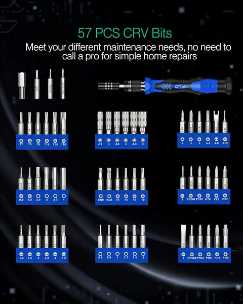 61 In 1 Precision Screwdriver Set With 57 Bits And Magnetic Extension Rod for electronics repair in blue chrome vanadium steel