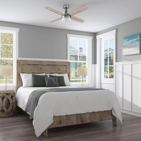 Bedroom with 44 Inch Modern Indoor LED Ceiling Fan With Light And Remote, Dual Mounting Options, Silver Dual Finish Blades, Reversible Motor