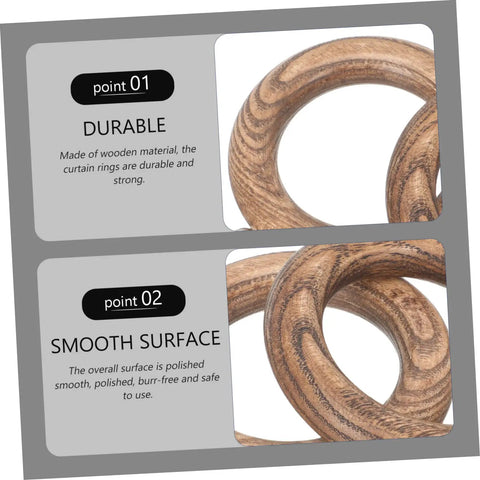 Close-up of Wooden Curtain Rod Rings 2 Piece Set Durable Multipurpose Curtain Hanging Rings for Roman Poles with smooth texture.