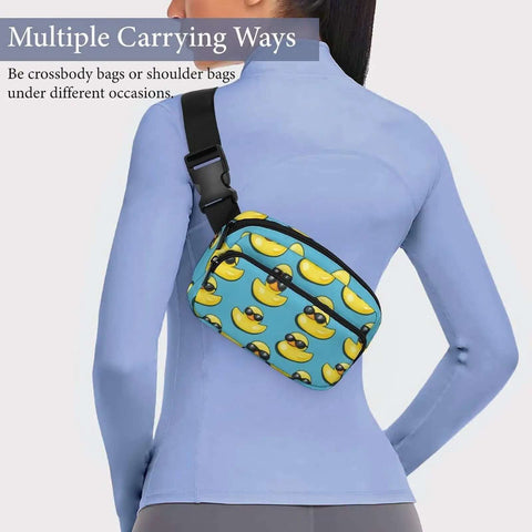 Crossbody Fanny Pack For Men And Women Adjustable Strap Belt Bag 300D Twill Construction Hands Free All Day Everyday Wear Cool Duck Sunglasses Print Small Waist Pack For Running Travel Workout