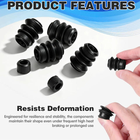 9 Piece Caliper Brake Slide Pin Kit With Rubber Bushings And Sealing Rings, showing black EPDM rubber bushings and finger holding