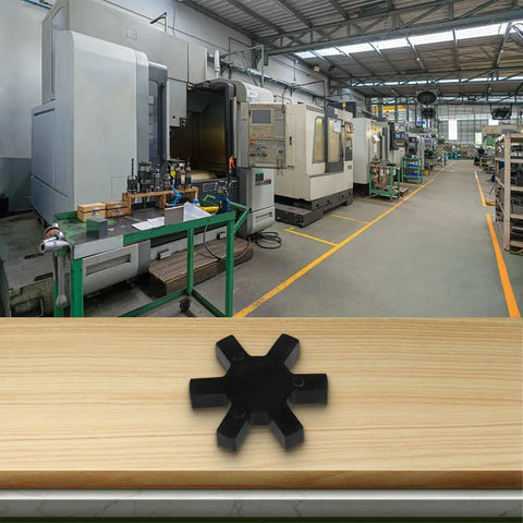 Rock Solid Urethane Insert For L-Jaw Coupling L225 Fits Lovejoy L-225 Flexible Element 5 Inch Black Industrial Drive With Shock Absorption And Vibration Reduction Easy Install For Smoother Quieter Machinery Operation shown on CNC machine shop floor