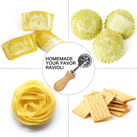 Ravioli Crimper Cutter Wheel For Home Kitchen Use 1.3 Inch Pastry Wheel Cutter With Fluted Edge And Wood Handle next to pasta