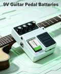 Heavy Duty 9 Volt Alkaline Batteries 8 Pack With Ten Year Shelf Life Leak Proof Design Used in guitar pedal with guitar.
