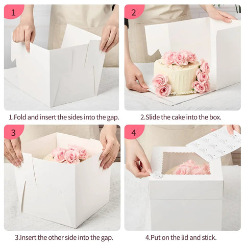 Top Tier 8 X 8 X 8 Inch Cake Boxes 4 Pack Featuring Clear Window Hella Sturdy Food Grade White Cardboard Smooth Finish And 12 Included Stickers For Next Level Party Prep Ideas