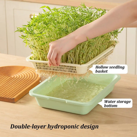 Hand lifting seedlings from Vertical Hydroponic Garden Tower With Wheels And Metal Shelf All In One Sprouts Growing Kit