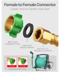 Sturdy Metal Garden Hose 2 Ft With Female To Female Connector close-up showing brass fittings and rubber washer.