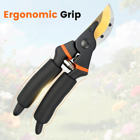8.5 Inch Pruning Shears With Titanium Coated Japanese SK5 Steel Blade For Heavy Duty Garden Pruning Bypass Pruners With Ergonomic Handles That Cut Thick Branches Cleanly And Last Longer showing ergonomic grip