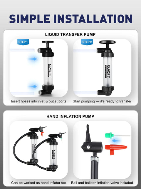 Simple installation guide for Cordless Gas Siphon Pump with Clear View fuel transfer and quick connect fittings for no spill use.
