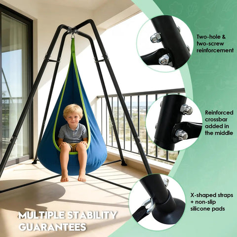 Heavy Duty Sensory Swing With Stand For Grown Ups X Shaped A Frame Anti Rust Weather Resistant Indoor Outdoor Pod Hammock Chair