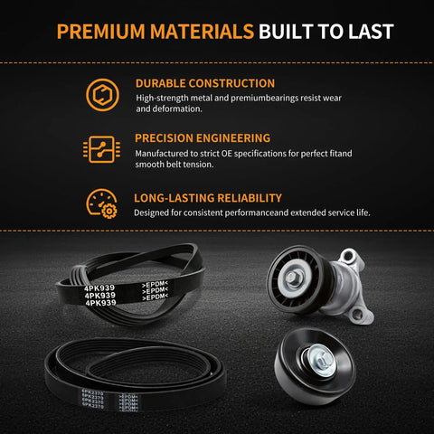 Drive Serpentine Belt Tensioner Pulley Assembly Kit Replaces 39083 For Chevy Trucks Cars with EPDM belts and pulleys
