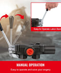 Manual operation of compact hydraulic control valve for tractors, showing easy labor-saving handle movement.