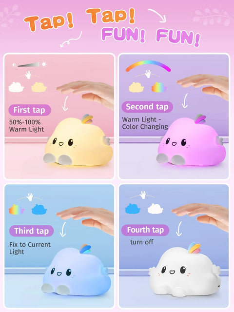 LED Cloud Night Light With 16 Color Options Silicone Cloud Lamp Dimmable Portable Rechargeable Cute Kawaii Gift For Kids Baby