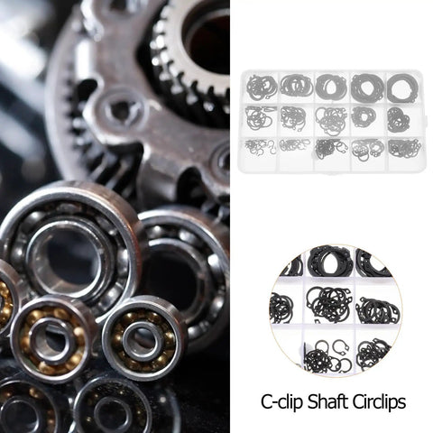 175 Piece Black C Clip Snap Ring Kit For Shafts And Pulleys External Circlips Retaining Rings in organizer box