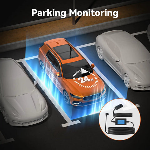 USB C Dash Cam Hardwire Kit 4A With Battery Drain Protection, 11.5 Feet Cable installed in car for parking monitoring