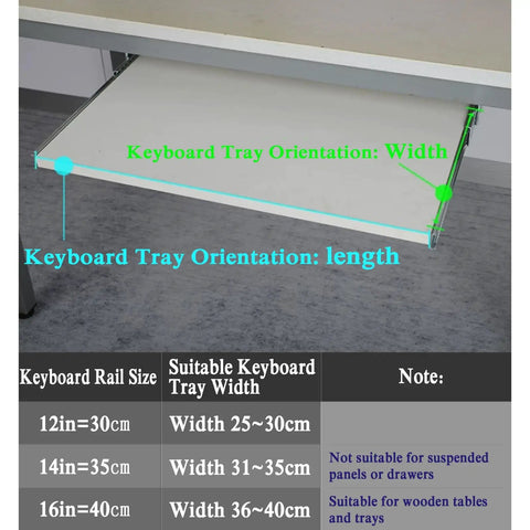 Under Desk Keyboard Tray Slides With Ball Bearing Runners 30cm 35cm 40cm Heavy Duty Extendable Rails shown under a desk.