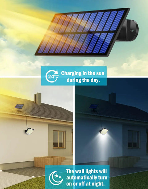 Outdoor Solar Wall Light With 106 LED Motion Sensor IP65 Waterproof 120 Degree Lighting Split Solar Panel Kit With 16.5 Ft Cable