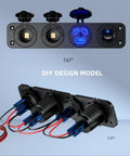 Top view of 4 In 1 Marine Switch Panel For Boat And Truck, Plug And Play 12V DC Waterproof Rocker with dual ports, DIY design