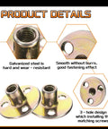 Hella Tough 4 Piece M8 Tee Nuts Zinc Plated Steel Panel Fasteners With Screws showing galvanized steel, three-hole design and smooth finish.