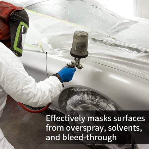 Clear 13 By 328 Feet Protective Masking Film For Automotive Painting being applied to car in body shop