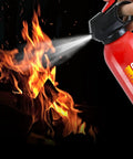 Twelve Pack 21 Oz Water Based Mini Fire Extinguishers Class A B C K Top Shelf Auto Safety Kit For Cars RVs And Boats spraying fire.