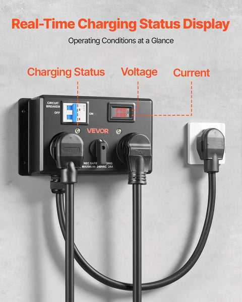 Handy Manual Ev Charger Switch That Plugs Right Into Nema 14 30 Or 14 50 Dryer Outlets showing real-time display and switch.