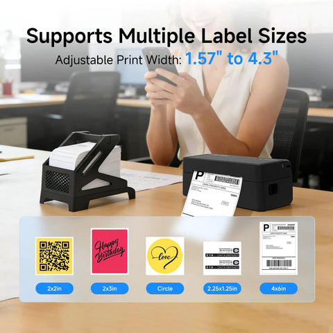 Bluetooth Thermal Label Printer With Stand Go-To Wireless 4x6 Shipping Label Printer For Small Biz in office setting with labels